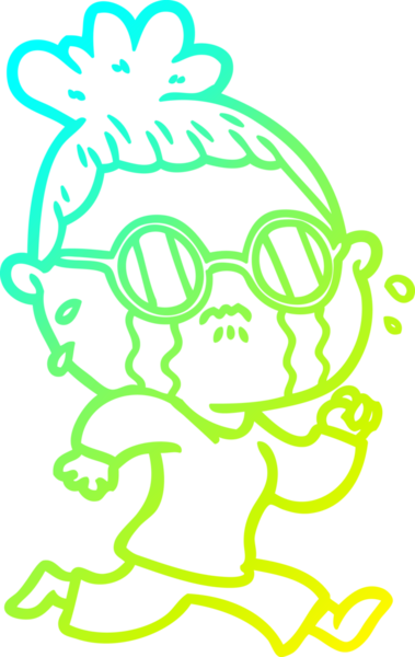 Bir insan tarafından çizilmiş gözlüklü, ağlayan bir karikatür çizimi.