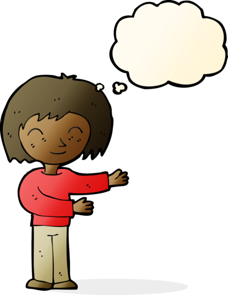 Bir insan tarafından çizilmiş düşünce balonuyla el kol hareketi yapan karikatür kadını.