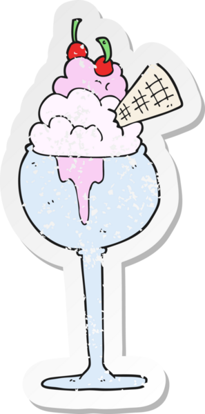 Bir insanın çizdiği karikatür dondurmasının gerilimli retro etiketi.