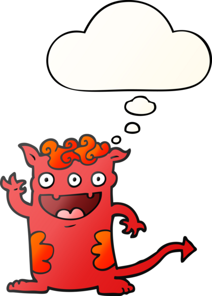 Bir insan tarafından çizilmiş yumuşak eğimli düşünce baloncuklu cadılar bayramı canavarı.