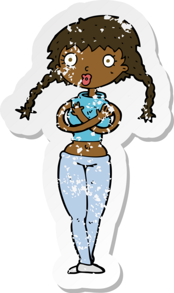 Çizgi filmin gerilimli çıkartması. Bir insan tarafından çizilmiş, gücenmiş bir kadın.