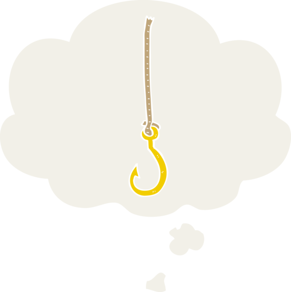 Düşünce baloncuğu insan tarafından çizilmiş karikatür balığı kancası.