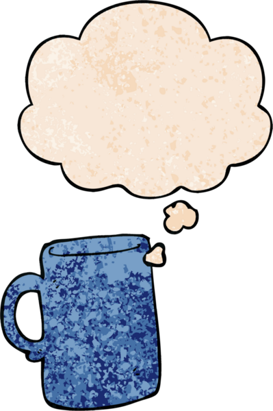 bir insan tarafından çizilmiş grunge doku biçiminde düşünce baloncuğu olan çizgi film kupası