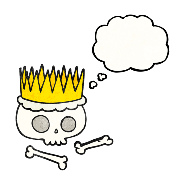 Bir insan tarafından çizilmiş serbest çizim düşünce balonu desenli karikatür tacı.