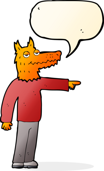 Bir insan tarafından çizilmiş konuşma balonuyla işaret eden tilki adam.