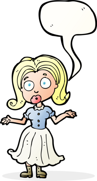 Bir insan tarafından çizilmiş konuşma balonu olan kafası karışık bir kız çizgi filmi.