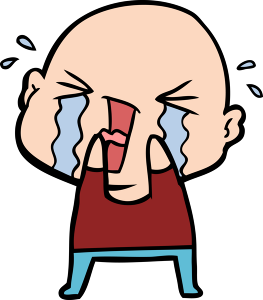 Bir insan tarafından çizilmiş ağlayan kel bir adam.