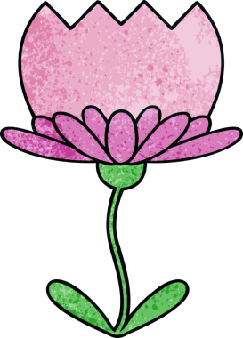 Bir insan tarafından çizilmiş bir çiçeğin retro grunge desen karikatürü