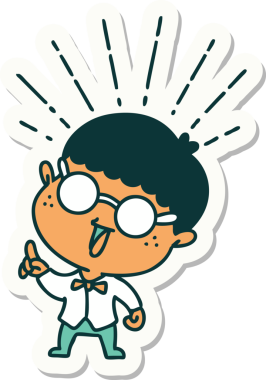 Bir insan tarafından çizilmiş dahice fikirli dövme stili bir adamın çıkartması.