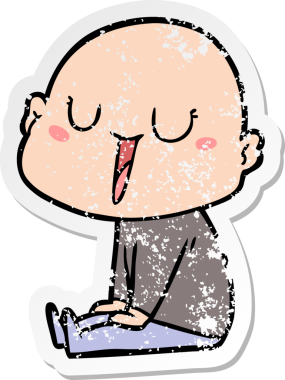 Bir insan tarafından çizilmiş mutlu, kel bir adamın sıkıntılı çıkartması.