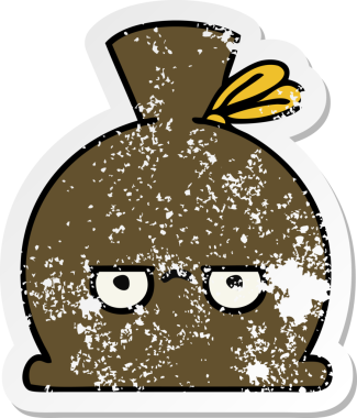 Bir insan tarafından çizilmiş şirin bir karikatür çuvalının sıkıntılı çıkartması.