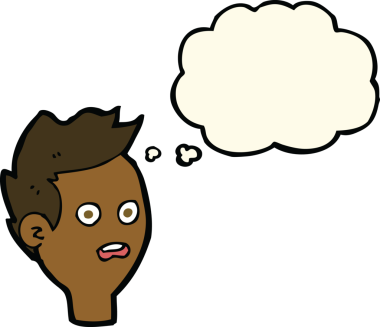 Bir insan tarafından çizilen düşünce baloncuğuyla şok olmuş bir adam.