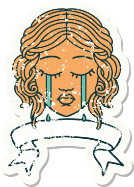 Bir insan tarafından çizilmiş kadın yüzü dövmeli eski bir etiket.