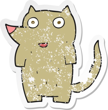 Bir insan tarafından çizilmiş çizgi film köpeğinin gerilimli çıkartması.