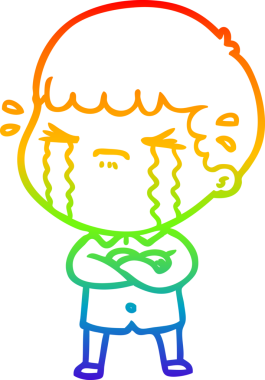 Gökkuşağı gradyan çizimi bir insan tarafından çizilmiş ağlayan bir karikatür adamı çiziyor.