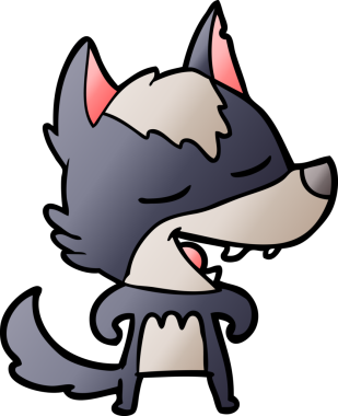 Bir insan tarafından çizilmiş gülen bir kurt.