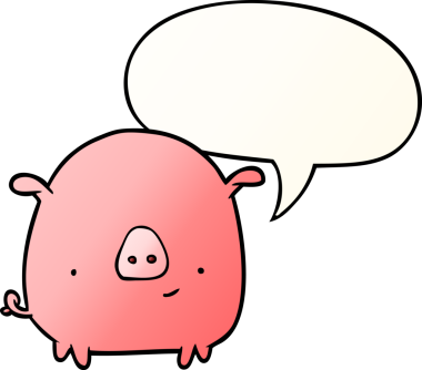 çizgi film mutlu domuz konuşma balonu pürüzsüz gradyan tarzı bir insan tarafından çizilmiş