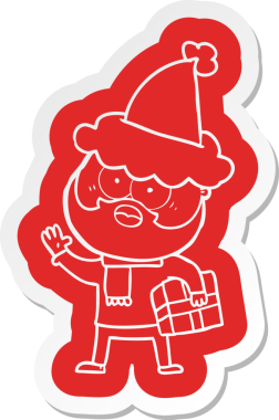 Bir insan tarafından çizilmiş Noel Baba şapkası giyen sakallı bir adamın garip bir karikatür çıkartması.