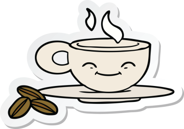 Bir insan tarafından çizilmiş karikatür espresso bardağının çıkartması.