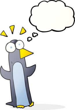 Serbest çizim düşünce balonu karikatürü bir insan tarafından çizilmiş pengueni şaşırttı