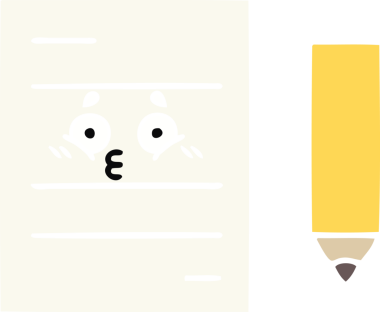 Bir insan tarafından çizilmiş bir test kağıdının düz renk retro karikatürü