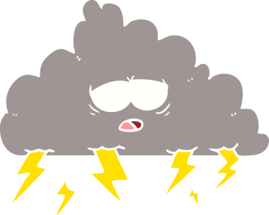 Bir insan tarafından çizilmiş düz renk çizgi film fırtına bulutu