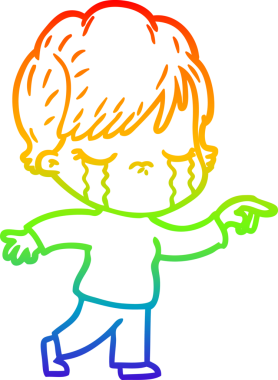 Gökkuşağı gradyan çizimi bir insan tarafından çizilmiş ağlayan bir çizgi kadın çizimi