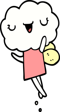 Bir insan tarafından çizilmiş şirin bir çizgi roman bulutu kafası