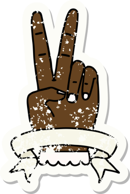 Retro Dövme Tarzı Barış Bir insan tarafından çizilmiş iki parmak el hareketi