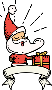 Bir insan tarafından çizilmiş dövme stili Noel Baba karakterli parşömen.