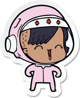 Bir insan tarafından çizilmiş mutlu bir uzay kızının çıkartması.