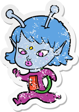 Bir insan tarafından çizilmiş güzel bir uzaylı kızın sıkıntılı çıkartması.