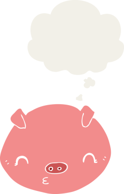 Düşünce baloncuklu çizgi film domuzu insan tarafından çizilmiş.