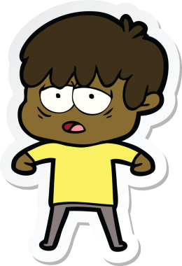 Bir insan tarafından çizilmiş bitkin bir çocuk çizgi filminin çıkartması.