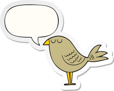 Bir insan tarafından çizilmiş baloncuk çıkartmalı çizgi film kuşu.