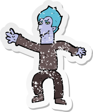 Bir insan tarafından çizilmiş vampir bir çizgi filmin gerilimli yapıştırması.