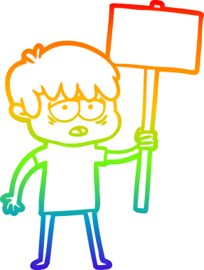 Gökkuşağı gradyan çizgi çizimi bir insan tarafından çizilmiş, bitkin bir çocuk.