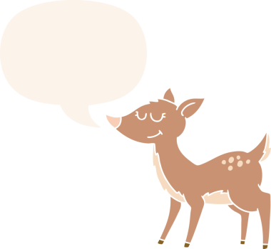 Bir insan tarafından çizilmiş, konuşma baloncuklu çizgi film geyiği.