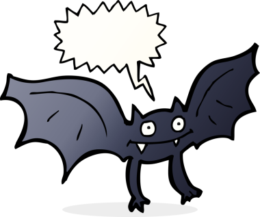Bir insan tarafından çizilmiş konuşma balonlu vampir yarasa çizgi filmi.