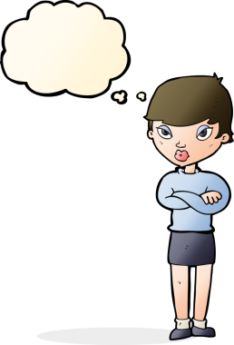 Bir insan tarafından çizilmiş düşünce baloncuğuyla rahatsız bir kadın.