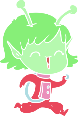 Bir insan tarafından çizilmiş düz renkli uzaylı kız çizgi filmi.