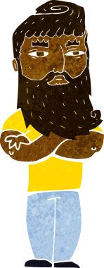 Bir insan tarafından çizilmiş sakallı ciddi bir adam çizgi filmi.