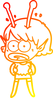 Bir çizgi film karakteri, bir insan tarafından çizilmiş bir uzaylı kız çizimi.