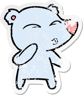 Bir insan tarafından çizilmiş ıslık çalan bir ayının sıkıntılı çıkartması.