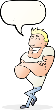 Bir insan tarafından çizilmiş konuşma balonu olan kaslı bir adam.