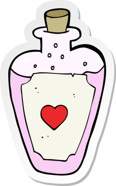 Bir insan tarafından çizilmiş bir aşk iksiri yapıştırması.
