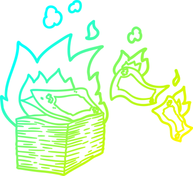 Bir insan tarafından çizilen yanan para karikatürünün soğuk gradyan çizgisi.