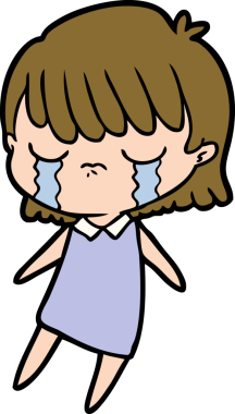 Bir insan tarafından çizilmiş ağlayan çizgi film kadını.