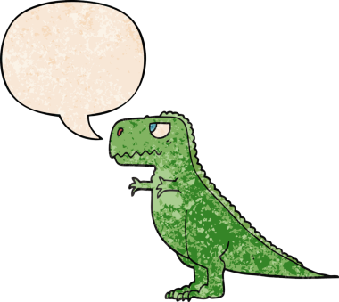 bir insan tarafından çizilmiş eski moda konuşma baloncuklu karikatür dinozoru.
