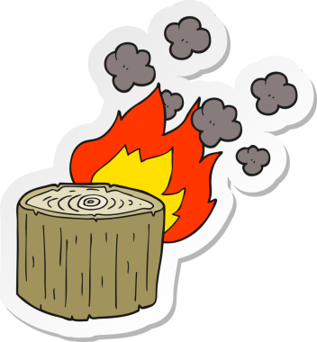 Bir insan tarafından çizilmiş bir karikatür yakma kütüğünün etiketi